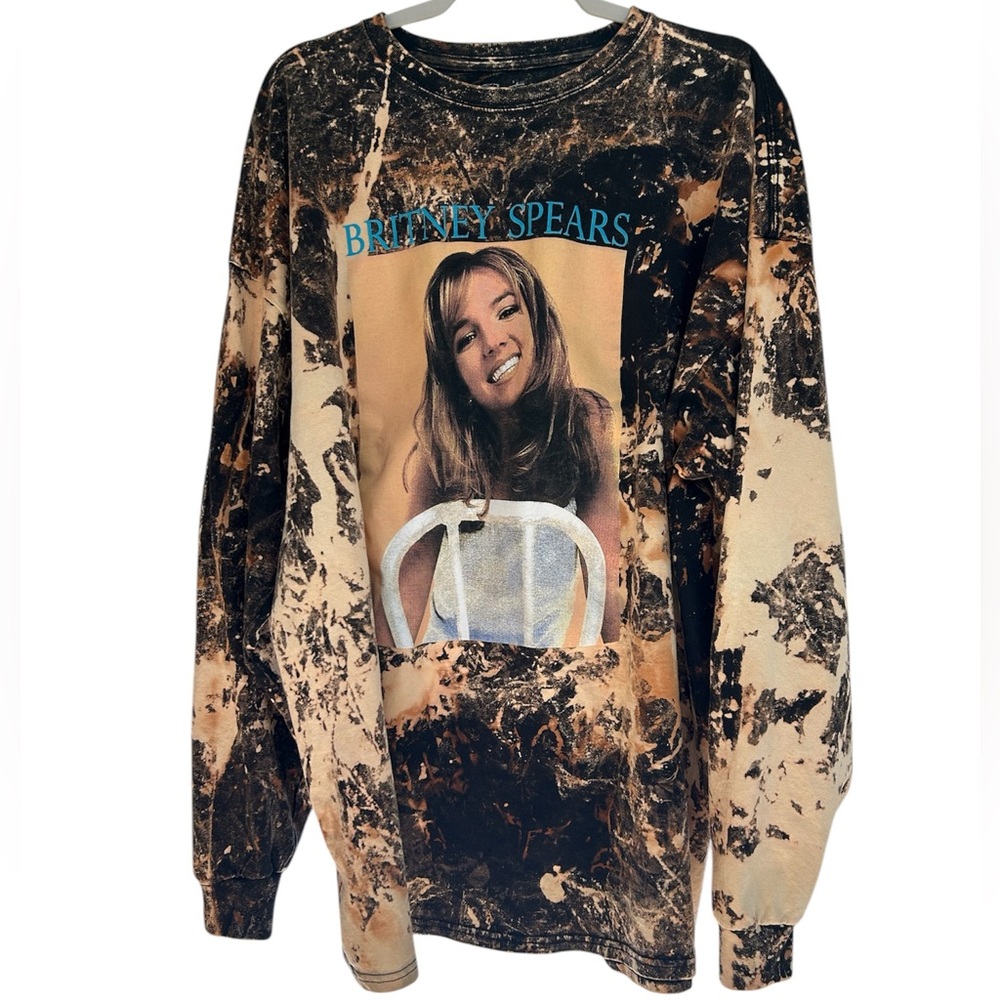 BRITNEY SPEARS hand bleached upcycled custom original oversized long sleeve tee